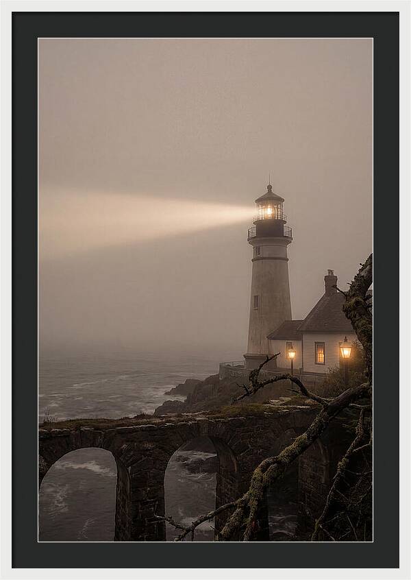 Lighthouse Beam Piercing Foggy Night
