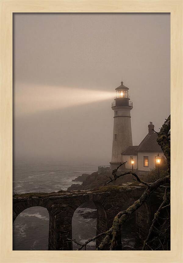 Lighthouse Beam Piercing Foggy Night
