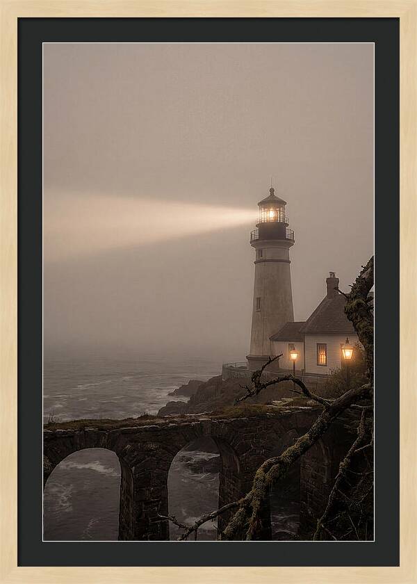 Lighthouse Beam Piercing Foggy Night