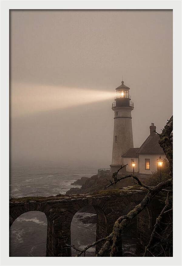 Lighthouse Beam Piercing Foggy Night