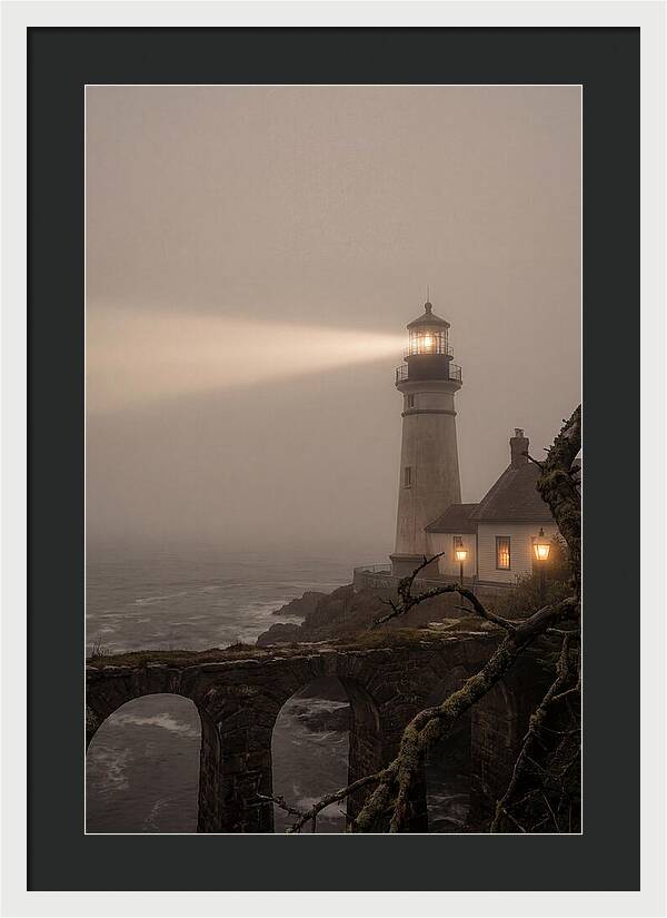 Lighthouse Beam Piercing Foggy Night