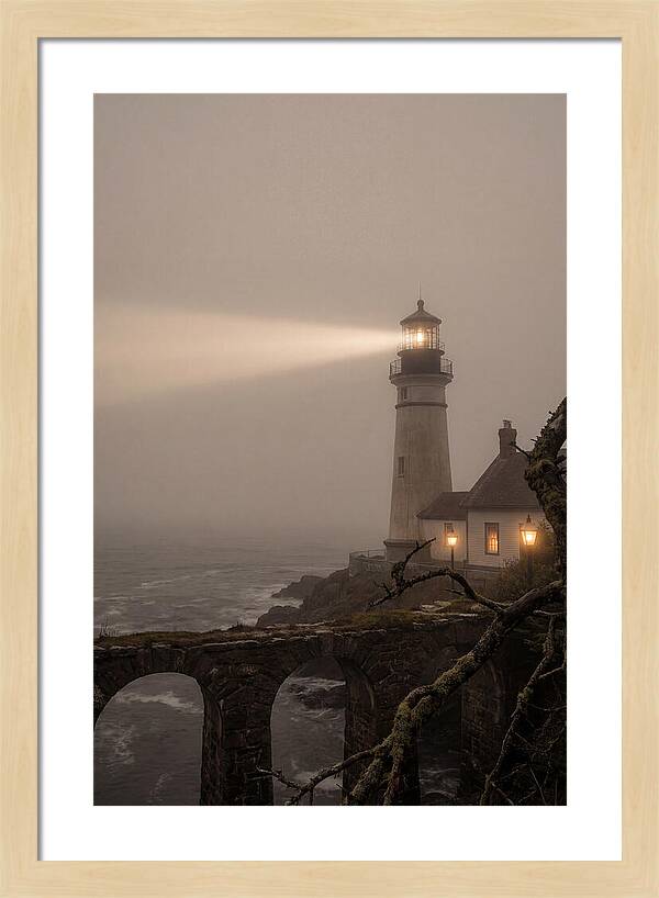 Lighthouse Beam Piercing Foggy Night