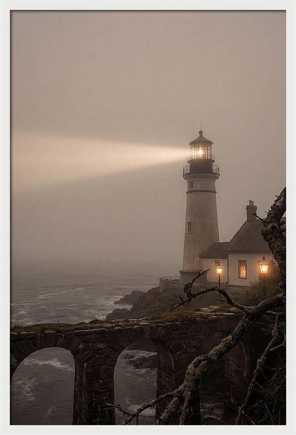 Lighthouse Beam Piercing Foggy Night