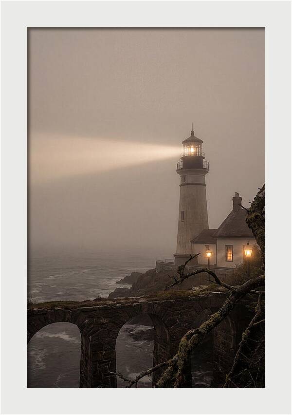 Lighthouse Beam Piercing Foggy Night