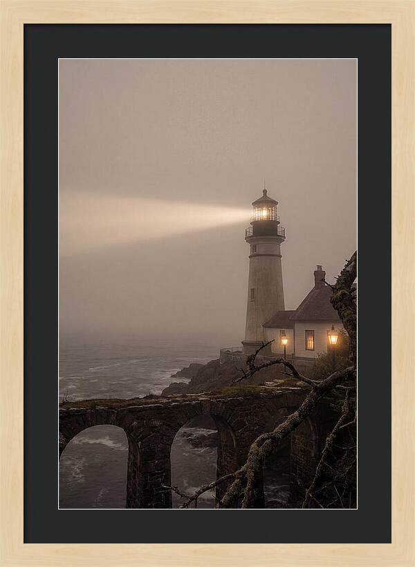Lighthouse Beam Piercing Foggy Night