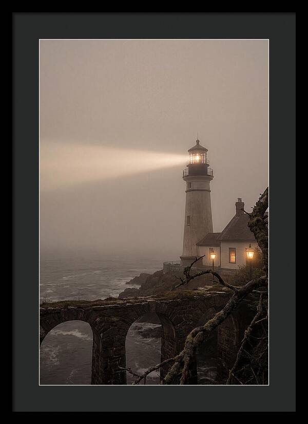 Lighthouse Beam Piercing Foggy Night