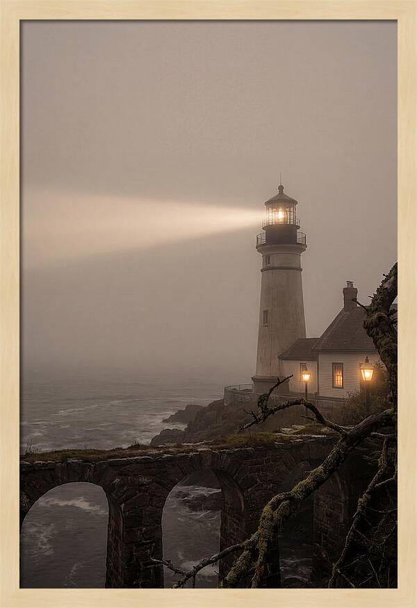 Lighthouse Beam Piercing Foggy Night
