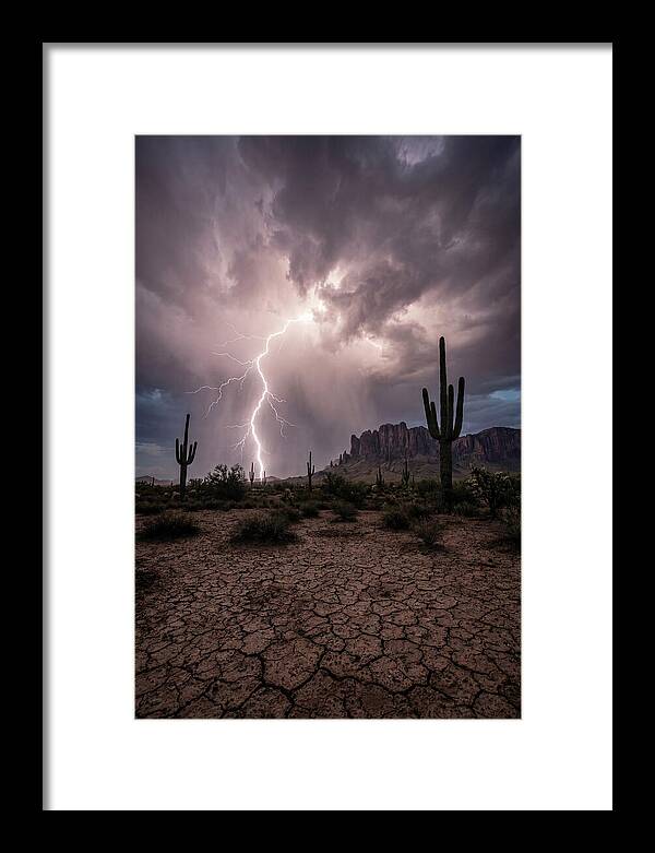 Lightning Strikes Over Desert Landscape