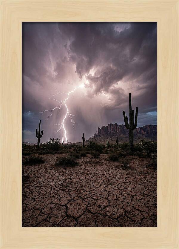 Lightning Strikes Over Desert Landscape