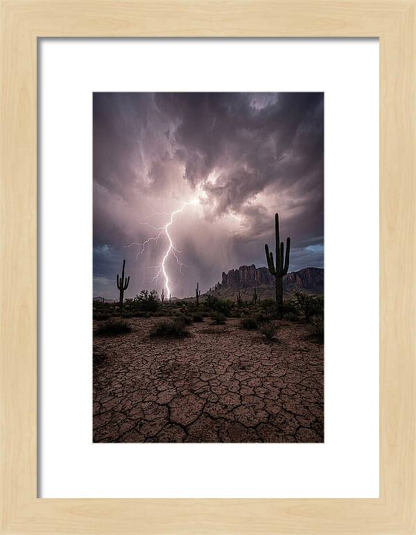 Lightning Strikes Over Desert Landscape
