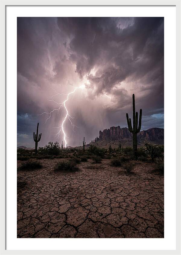 Lightning Strikes Over Desert Landscape