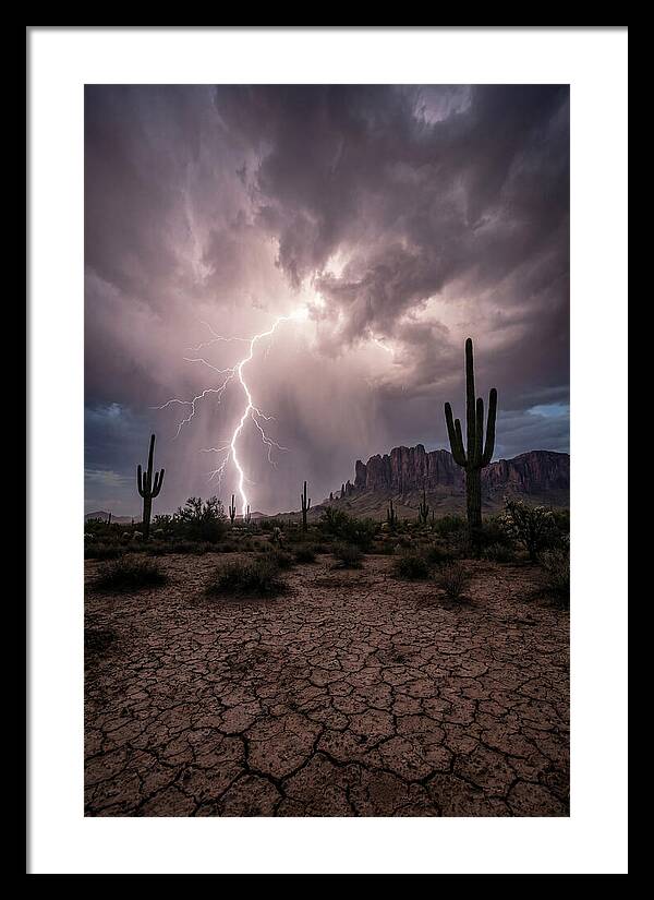 Lightning Strikes Over Desert Landscape