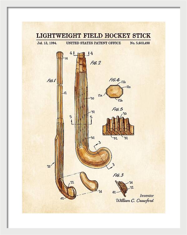 Lightweight Field Hockey Stick Watercolor Patent Us5603498a
