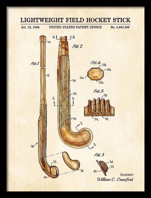 Lightweight Field Hockey Stick Watercolor Patent Us5603498a