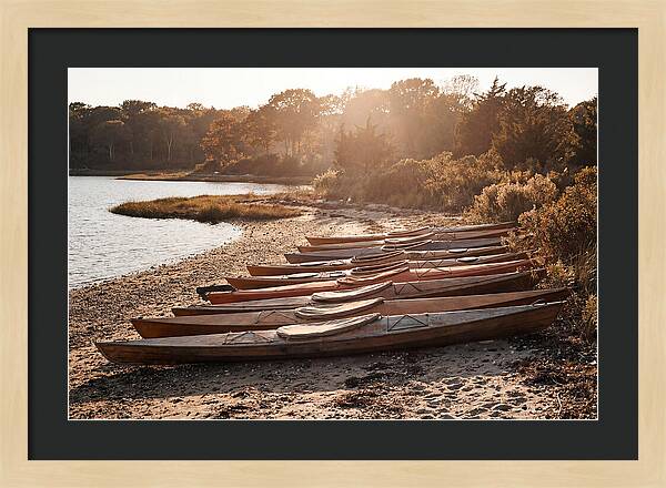 Lined Up Kayaks At Inlet