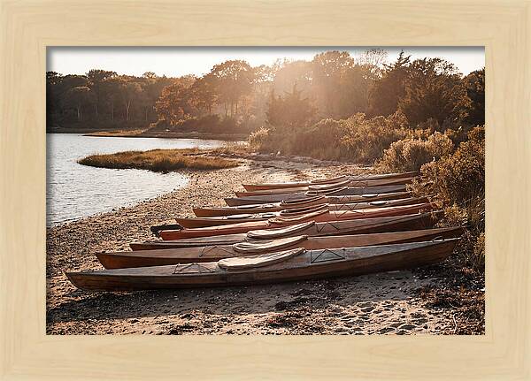 Lined Up Kayaks At Inlet