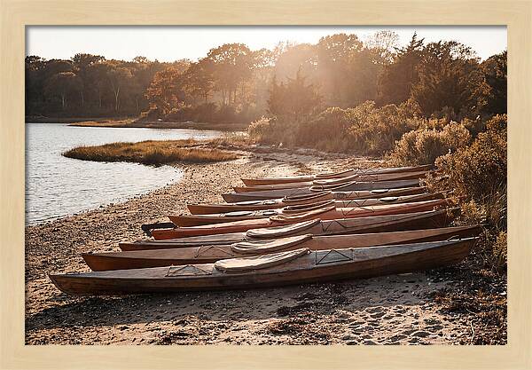 Lined Up Kayaks At Inlet
