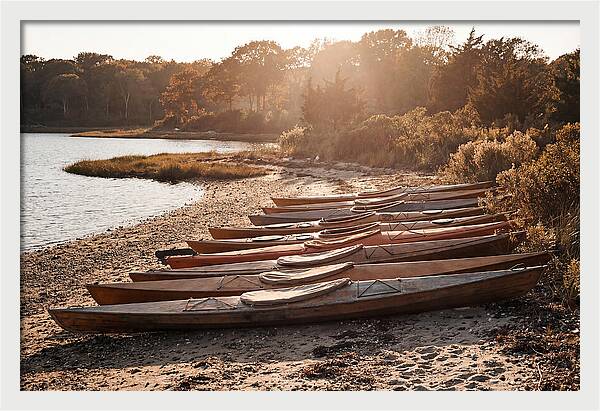 Lined Up Kayaks At Inlet