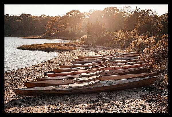 Lined Up Kayaks At Inlet