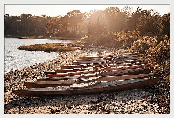 Lined Up Kayaks At Inlet
