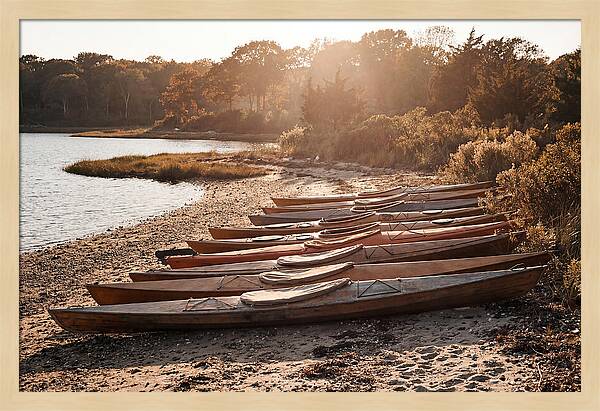 Lined Up Kayaks At Inlet