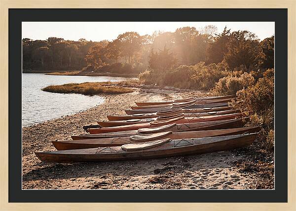 Lined Up Kayaks At Inlet