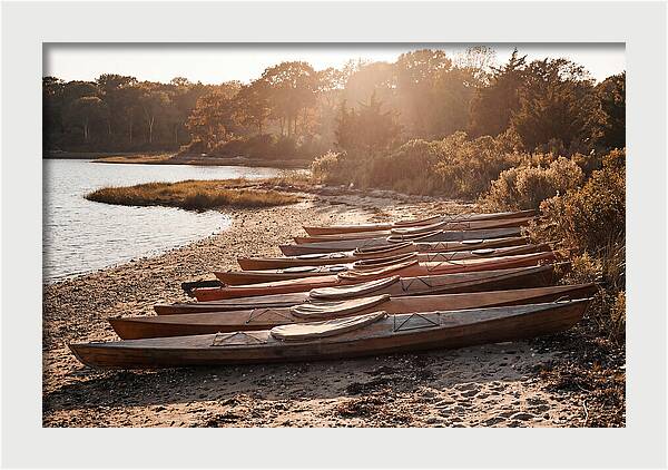 Lined Up Kayaks At Inlet