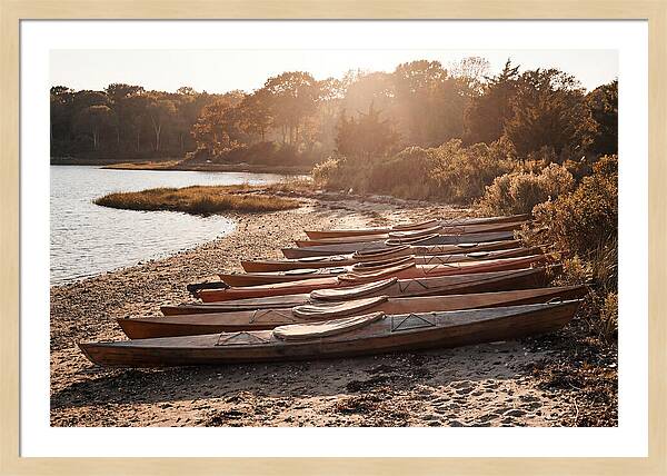 Lined Up Kayaks At Inlet