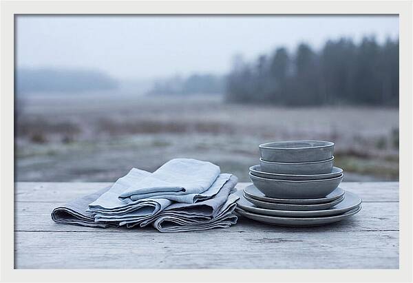 Linen Napkins Beside Ceramic Dish
