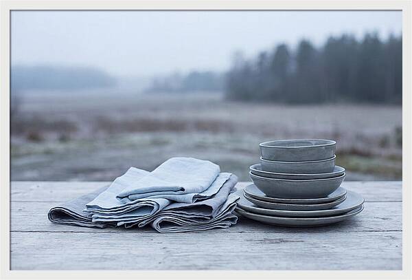 Linen Napkins Beside Ceramic Dish