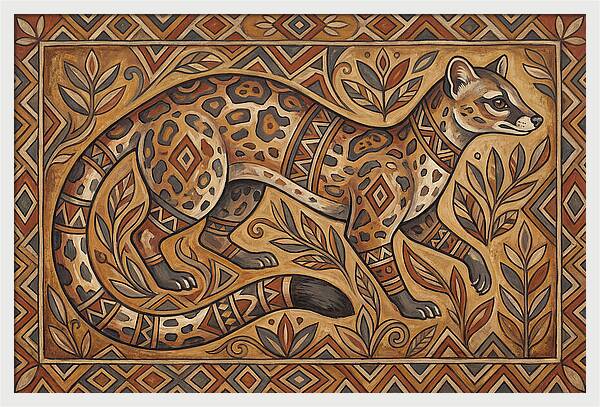 Linsang In Folk Art Style