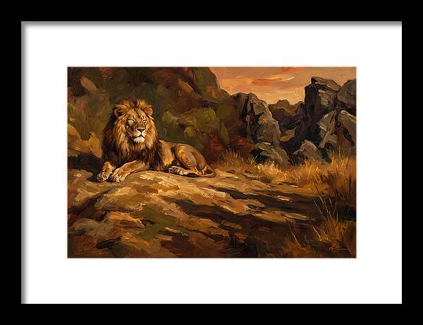 Lion Resting On Warm Rock