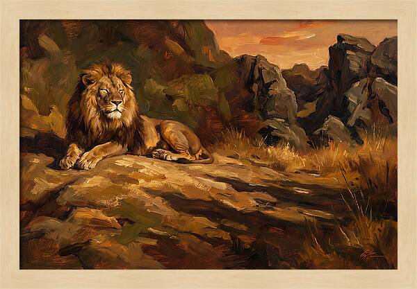 Lion Resting On Warm Rock