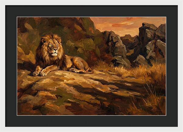 Lion Resting On Warm Rock