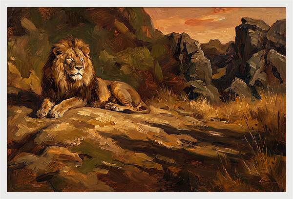 Lion Resting On Warm Rock