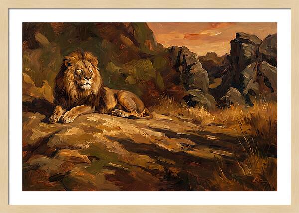 Lion Resting On Warm Rock