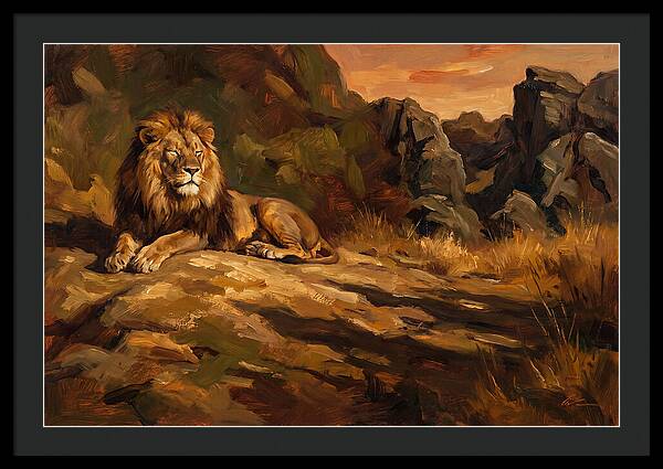 Lion Resting On Warm Rock
