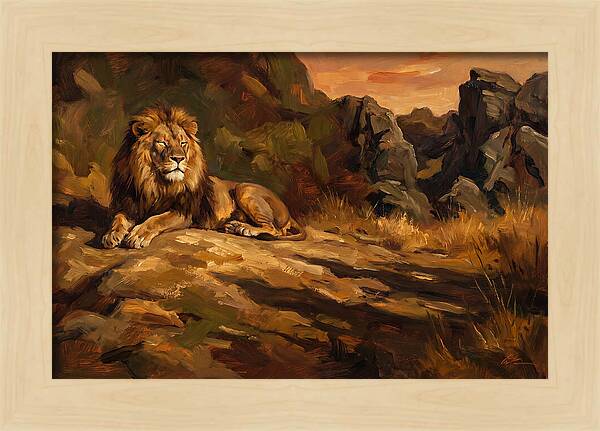 Lion Resting On Warm Rock