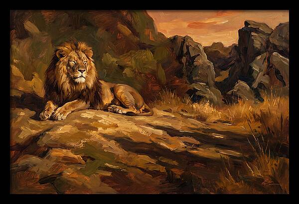 Lion Resting On Warm Rock