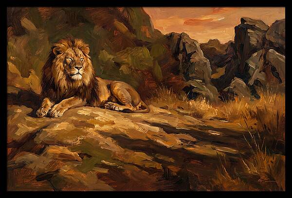 Lion Resting On Warm Rock