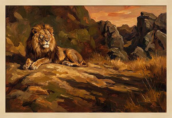 Lion Resting On Warm Rock