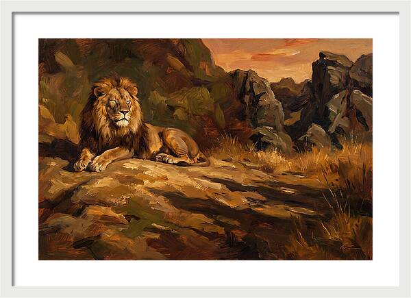 Lion Resting On Warm Rock
