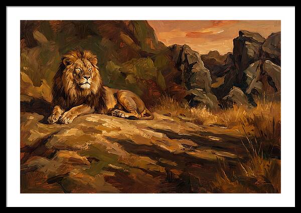 Lion Resting On Warm Rock
