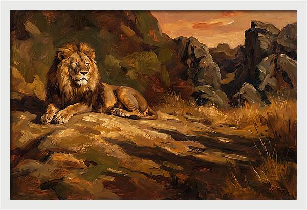 Lion Resting On Warm Rock