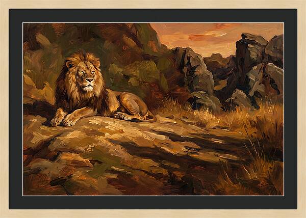 Lion Resting On Warm Rock