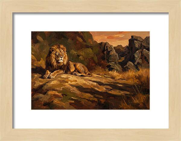 Lion Resting On Warm Rock