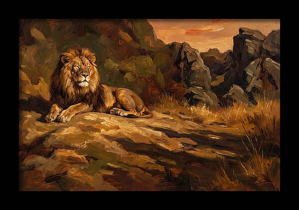 Lion Resting On Warm Rock