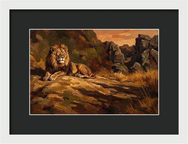 Lion Resting On Warm Rock