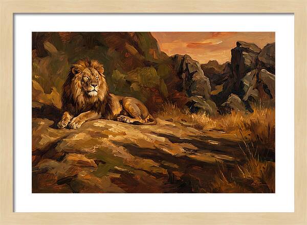 Lion Resting On Warm Rock