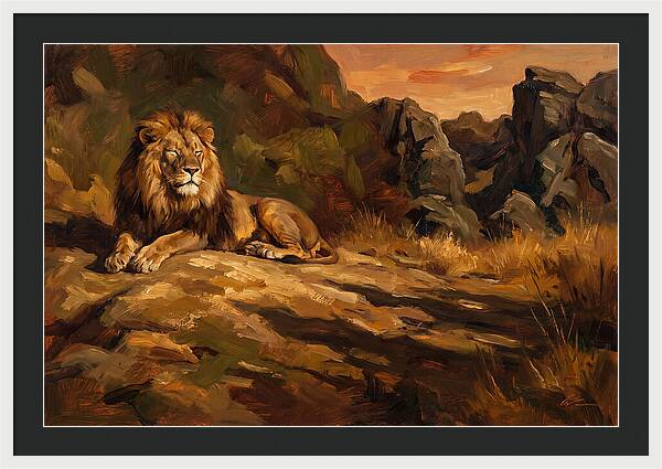 Lion Resting On Warm Rock